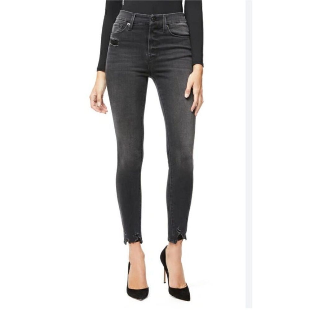 Good American Good Waist High Waist Skinny Jeans 2/26 Washed Black Distressed